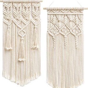 2 Macrame Woven Wall Hanging Boho Chic Geometric Farmhouse Wall Decor Pair of 2